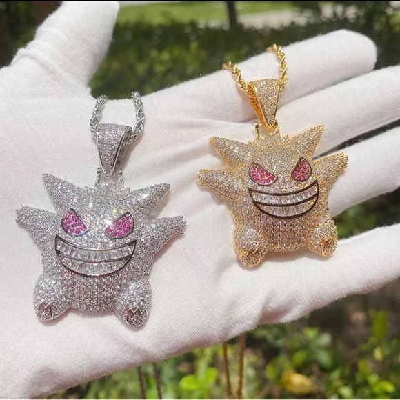 Iced Out 3D Cartoon Character Icy CZ Diamonds 14K Gold Plated Necklace - Picture 1 of 8